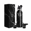 Picture of IRON °FLASK Camping & Hiking Hydration Canteens - 3 Lids (Narrow Straw Lid) Leak Proof Vacuum Insulated Stainless Steel - Hot & Cold Double Walled Sports Water Bottle - Black Marquina, 20 Oz