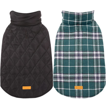 Picture of Kuoser Warm Reversible Dog Jacket Waterproof Winter Coat British Style Plaid Pet Clothes Cold Weather Coats Cozy Snow Vest for Small Medium Large Dogs Green XS