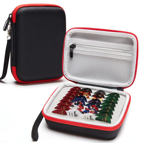 Picture of COOZOOM Guitar Pick Holder Case Compatible for Fender, ChromaCast, D'Addario, JIM DUNLOP, Bolopick, UNLP MUSICAL INSTRUMENT Guitar Accessories, All Size Picks Storage Pouch Box-Bag Red