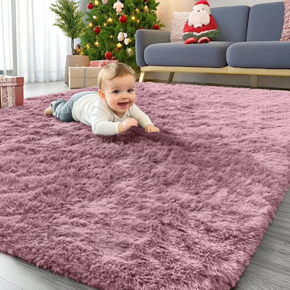 Picture of OLANLY Area Rugs for Living Room Bedroom, Machine Washable 4x5.9 Feet Soft Fluffy Shaggy Bedside Rug, Indoor Floor Carpet for Kids Girls and Boys, Dorms, Nursery Rooms, Home Decor Aesthetic, Blush