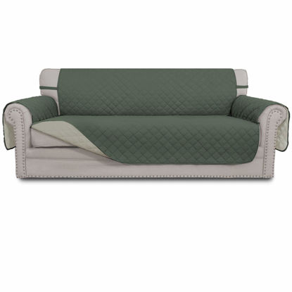 Picture of Easy-Going Reversible Oversized Couch Cover for 3 Cushion Couch Sofa Cover for Dogs Water Resistant Furniture Protector Cover with Foam Sticks for Pet (Oversized Sofa, Greyish Green/Beige)