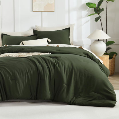 Picture of Litanika Dark Olive Green California King Comforter Set - 3 Pieces Cal King Lightweight Summer Soft Solid Bed Comforter, Oversized Fluffy Down Alternative Bedding Set (104x96In, 2 Pillowcases)