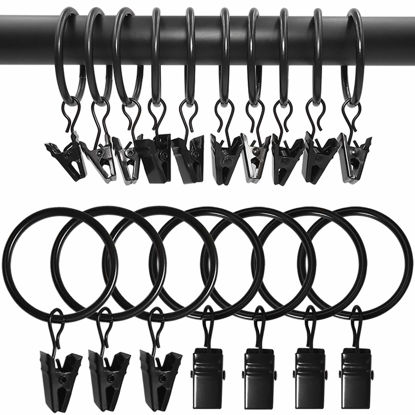 Picture of AMZSEVEN 100 Pack Curtain Rings with Clips, Drapery Clips with Rings, Drapes Rings 1.26 in Interior Diameter, Fits up to 1 Inch Curtain Rod, Black