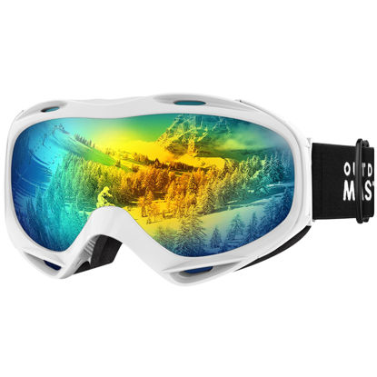 Picture of OutdoorMaster OTG Ski Goggles - Over Glasses Ski/Snowboard Goggles for Men, Women & Youth - 100% UV Protection (White Frame + VLT 13.1% Grey Lens with REVO Gold)