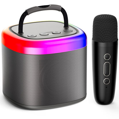 Picture of JYX Mini Karaoke Machine for Kids - Black Bluetooth Speaker Unpowered Cabinets with Party Lights and 1 Wireless Microphone, Great for Adults, Ideal for Family Home Parties and Birthday Gifts