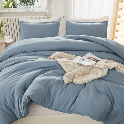 Picture of Litanika Grayish Blue Comforter Set California King Size, 3 Pieces Lightweight Solid Bedding Comforter Set, All Season Fluffy Bed Set (104x96In Comforter & 2 Pillowcases)