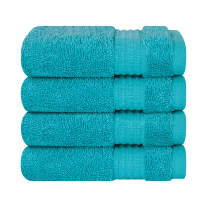 Picture of Cotton Paradise 100% Cotton Turkish Washcloths for Bathroom, 4 Piece Soft Absorbent Small Hand Face Towels Wash Rags for Body, Aqua Blue Wash Cloths