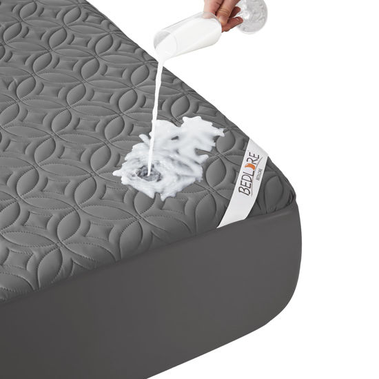 Picture of BEDLORE Waterproof Mattress Protector, Twin Size Mattress Pad with Deep Pocket 6"-15" Depth, Soft Breathable Dirt-Proof Single Bed Mattress Cover for Bedroom, Dorm Room (Gray)