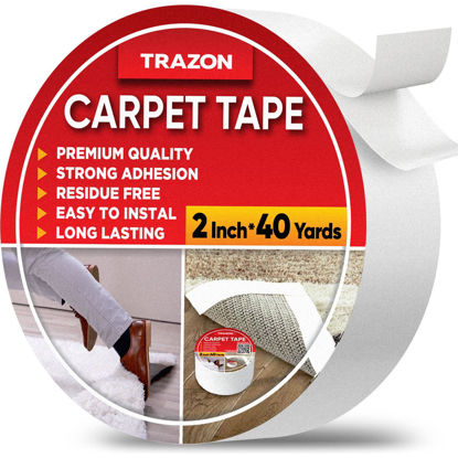Picture of Carpet Binding Tape Double Sided - 2 In / 120 Ft (40 Yards) Tape Grippers for Hardwood Floors and Area Rugs - Strong Adhesive and Removable, Heavy Duty Stickers, Residue Free
