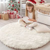 Picture of OLANLY Ivory Round Rugs for Bedroom - Machine Washable, 4x4 Feet Circle Area Rugs for Living Room, Soft and Fluffy Shaggy Carpet for Teen Girls and Boys, Dorms, Nursery Rooms, Home Decor Aesthetic