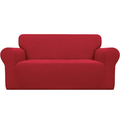 Picture of Easy-Going Stretch Oversized Loveseat Slipcover 1-Piece Sofa Cover Furniture Protector Couch Soft with Elastic Bottom for Kids Polyester Spandex Jacquard Fabric Small Checks Christmas Red