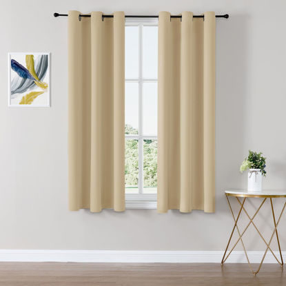 Picture of ChrisDowa Blackout Curtains 63 inches Long for Bedroom - 2 Panels Set Grommet Thermal Insulated Room Darkening Curtains for Living Room (Biscotti Beige, 42 x 63 Inch)