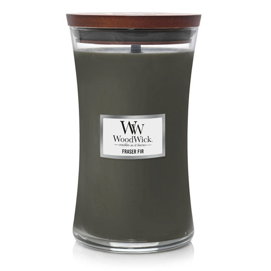 Picture of WoodWick Large Hourglass Candle, Fraser Fir - Premium Soy Blend Wax, Pluswick Innovation Wood Wick, Made in USA