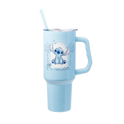 Picture of Silver Buffalo Disney Lilo and Stitch Minimalistic Design Ocean and Tropical Stainless Steel Tumbler with Handle and Straw, Fits in Standard Cup Holder, 40 Ounces