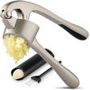 Picture of Zulay Kitchen Large Premium Garlic Press Set - Bigger Bowl for Bigger Garlic - Rust Proof & Dishwasher Safe Garlic Mincer Tool - Easy-Squeeze, Easy-Clean Silicone Garlic Peeler & Brush (Silver)
