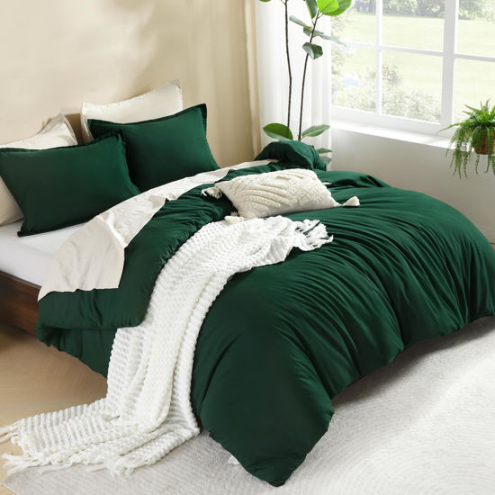 Picture of Litanika Comforters Emerald Green Oversized King Size, 3 Pieces Lightweight Solid Bedding Comforter Set, All Season Fluffy Bed Set (120x98In Comforter & 2 Pillowcases)
