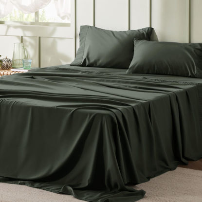 Picture of Bedsure King Size Sheets Set - 4 Pieces Soft King Sheets - Breathable & Cooling - Hotel Luxury - Easy Care Polyester Microfiber Bedding for Women, Men, Olive Green