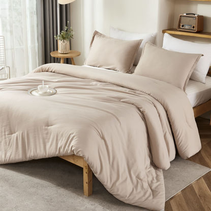 Picture of Litanika Oversized King Comforters Khaki Super King Size, 3 Pieces Lightweight Solid Bedding Comforter Set, All Season Fluffy Bed Set (120x120In Comforter & 2 Pillowcases)