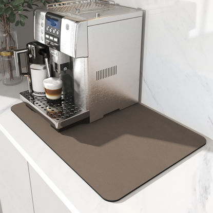 Picture of AMOAMI-Coffee Mat Hide Stain Rubber Backed Absorbent Dish Drying Mat for Kitchen Counter-Coffee Bar Accessories Fit Under Coffee Maker Coffee Machine Coffee Pot Espresso Machine Dish Rack Brown 1624