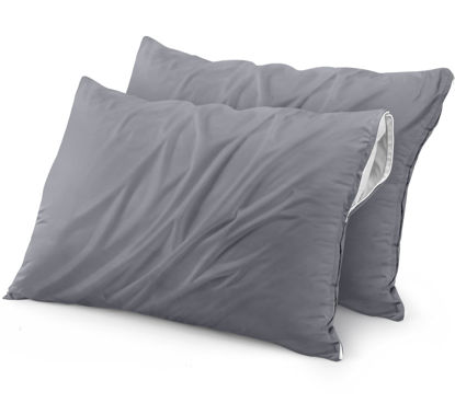 Picture of Utopia Bedding Waterproof Pillow Protectors Zippered (2 Pack, Grey) Queen Size, Zippered Pillowcases, Bed Bug Proof Pillow Encasement Covers 20 x 28 Inches
