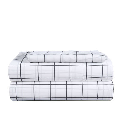 Picture of LANE LINEN 100% Organic Cotton Twin XL Sheets Set 3-Piece Pure Percale Bedsheets Bedding Breathable Fits Mattress Upto 15" Deep - Charcoal Windowpane