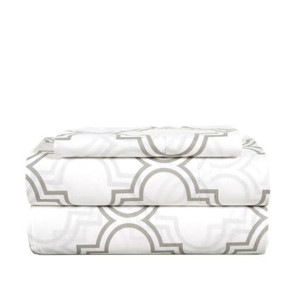 Picture of LANE LINEN 100% Organic Cotton Twin Sheets Set 3-Piece Pure Percale Long Staple Bedding Breathable Fits Mattress Upto 15" Deep - Trellis Silver