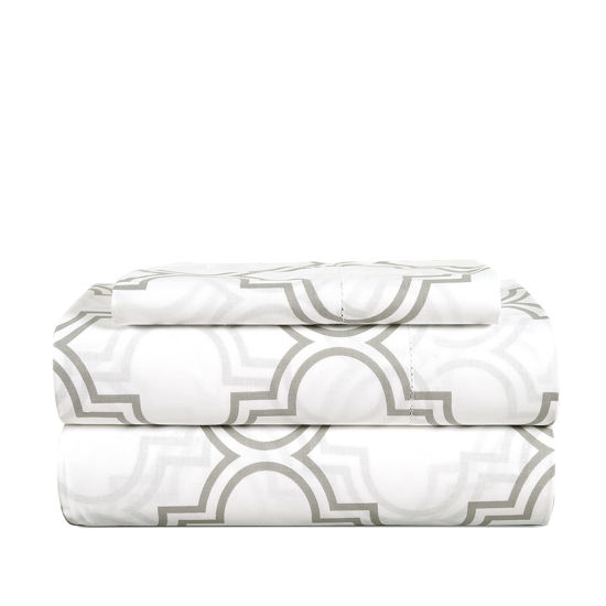 Picture of LANE LINEN 100% Organic Cotton Twin Sheets Set 3-Piece Pure Percale Long Staple Bedding Breathable Fits Mattress Upto 15" Deep - Trellis Silver