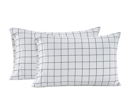 Picture of LANE LINEN 100% Organic Cotton Pillow Cases - King Size, Ultra Soft and Crisp, Cool Percale Pillow Covers, Sleeping Pillow Covers, Set of 2 - Windowpane Charcoal