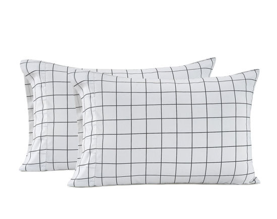 Picture of LANE LINEN 100% Organic Cotton Pillow Cases - King Size, Ultra Soft and Crisp, Cool Percale Pillow Covers, Sleeping Pillow Covers, Set of 2 - Windowpane Charcoal
