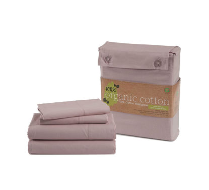 Picture of LANE LINEN 100% Organic Cotton Twin Sheets Set 3-Piece Pure Percale Long Staple Soft Bedding Breathable Fits Mattress Upto 15" Deep - Lilac