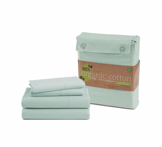 Picture of LANE LINEN 100% Organic Cotton California King Sheets Set, 4-Piece Pure Organic Cotton Long Staple Percale Weave Soft Best Bedding Sheets for Bed, Breathable, Fits Mattress Upto 15" Deep - Cool Blue