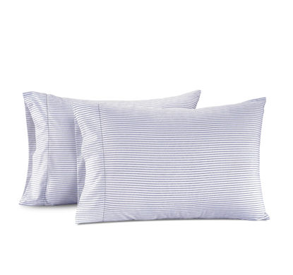Picture of LANE LINEN 100% Organic Cotton Pillow Cases - King Size and Crisp Cool Percale Covers Sleeping Set of 2 - Ticking Stripe - Cobalt Blue