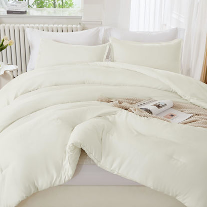 Picture of Litanika Ivory Comforter Set Twin/Twin XL Size, 2 Pieces Lightweight Solid Bedding Comforter Set, All Season Fluffy Bed Set (66x90In Comforter & 1 Pillowcase)