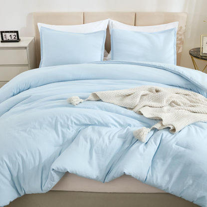 Picture of Litanika Comforters Light Blue California King Size, 3 Pieces Cal King Lightweight Solid Bedding Comforter Set, All Season Fluffy Bed Set (104x96In Comforter & 2 Pillowcases)