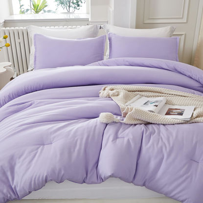 Picture of Litanika Lavender Comforter Twin/Twin XL Size, 2 Pieces Boho Lightweight Solid Bedding Comforter Set, All Season Fluffy Bed Set (66x90In Comforter & 1 Pillowcase)