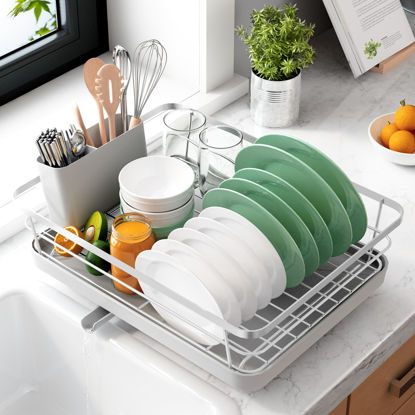 Picture of Kitsure Dish Drying Rack- Space-Saving Dish Rack, Dish Racks for Kitchen Counter, Stainless Steel Kitchen Drying Rack with a Cutlery Holder, 12''W x 15''L, Grey