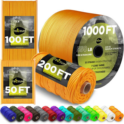 Picture of TECEUM Paracord Type III 550 Honey Gold - 100 ft - 4mm - Tactical Rope MIL-SPEC - Outdoor para Cord - Camping Hiking Fishing Gear - EDC Parachute Cord -Strong Survival Rope 089 N
