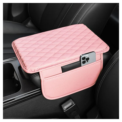 Picture of Upgraded Car Center Console Cover,Microfiber Leather Car Armrest Cover Cushion with 2 Storage Bags,Universal Car Armrest Storage Box Car Interior Accessories for Most Cars (Pink)