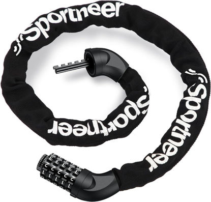 Picture of Sportneer Bike Locks Anti Theft- 5 Digit Combination Heavy Duty Keyless Bike Chain Lock Security Resettable Bicycle Lock for Bike, Scooter, Motorcycle, Door, Gate, Fence(4mm Thick Chain)