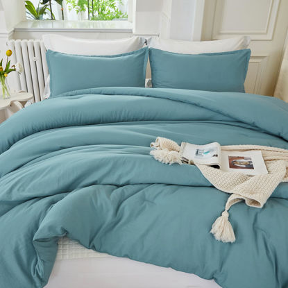 Picture of Litanika Oversized King Comforters Grayish Teal Super King Plus Size, 3 Pieces Lightweight Solid Bedding Comforter Set, All Season Fluffy Bed Set (128x120In Comforter & 2 Pillowcases)