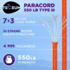 Picture of TECEUM Paracord Type III 550 Soffit Orange - 50 ft - 4mm - Tactical Rope MIL-SPEC - Outdoor para Cord -Camping Hiking Fishing Gear and Equipment - EDC Parachute Cord - Strong Survival Rope 345b
