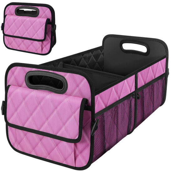 Picture of Deosk Car Trunk Organzier and Storage with 6 Big Pocket,Car Accessories for Women/Men 70L Waterproof Polyester Trunk Organzier for Car/SUV/Minivan/Truck(Large, Pink)