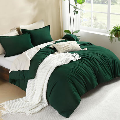 Picture of Litanika Dark Emerald Green Twin/Twin XL Comforter Set, 2 Pieces Solid Forest Bedding Set, All Season Fluffy Bed Set (66x90In Comforter & 1 Pillowcase)
