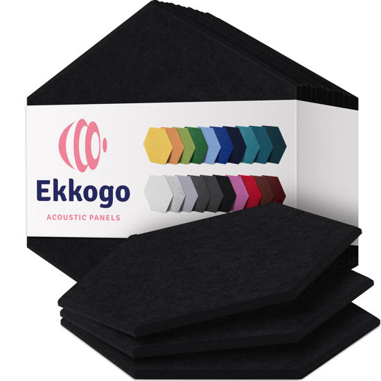 Picture of Ekkogo Acoustic Panels 12-Pack Soundproof Wall Panels 14''X13''X0.4'' Sound Panels High Density Sound Dampening Panels - [Deep Black Hexagon]