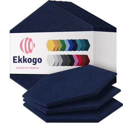 Picture of Ekkogo Acoustic Panels 12-Pack Soundproof Wall Panels 12''X10''X0.4'' Sound Panels High Density Sound Dampening Panels - [Denim Blue Hexagon]