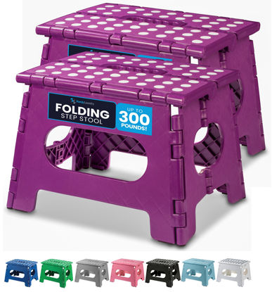 Picture of Handy Laundry Folding Lightweight Step Stool is Sturdy Enough to Support Adults and Safe Enough for Kids. Opens Easy with One Flip. Great for Kitchen, Bathroom or Bedroom. (Purple | 2-Pack)
