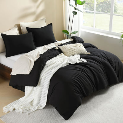 Picture of Litanika Black Twin/Twin XL Comforter Set, 2 Pieces Lightweight Solid Bedding Comforter Set, All Season Fluffy Bed Set (66x90In Comforter & 1 Pillowcase)