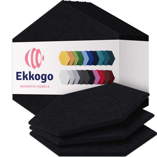 Picture of Ekkogo Acoustic Panels 12-Pack Soundproof Wall Panels 12''X10''X0.4'' Sound Panels High Density Sound Dampening Panels - [Deep Black Hexagon]