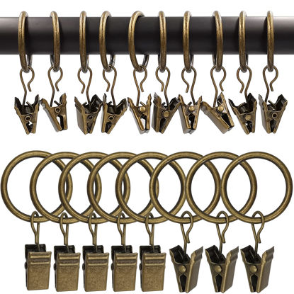 Picture of AMZSEVEN 100 Pack Metal Curtain Rings with Clips, Curtain Hangers Clips, Drapery Clips with Rings, Drapes Rings 1 in Interior Diameter, Fits Diameter 5/8 in Curtain Rod, Vintage Bronze