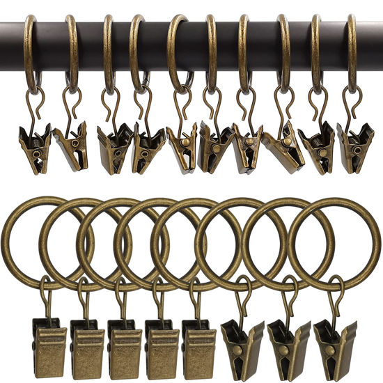 Picture of AMZSEVEN 100 Pack Metal Curtain Rings with Clips, Curtain Hangers Clips, Drapery Clips with Rings, Drapes Rings 1 in Interior Diameter, Fits Diameter 5/8 in Curtain Rod, Vintage Bronze